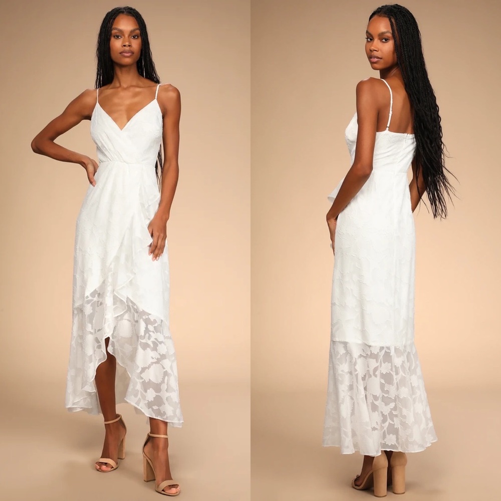 NEW Lulus Near Your Heart White Burnout Floral High-Low Dress Size XS